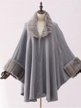 Soft Cape  W/ Fur Collar Shawl